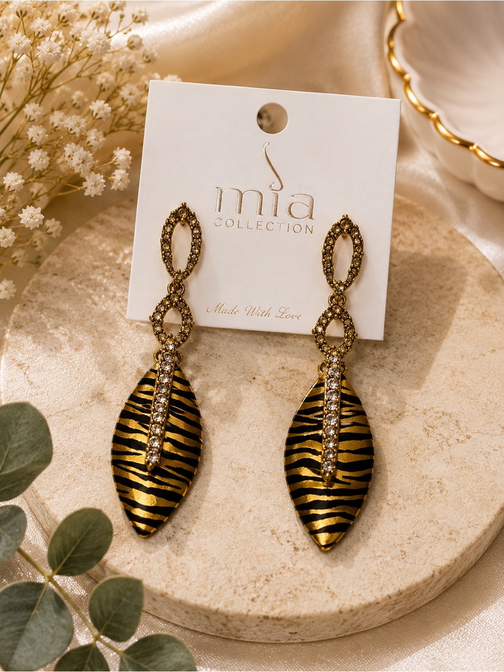 MIA Gold and Black Zebra Teardrop Dangle Earrings